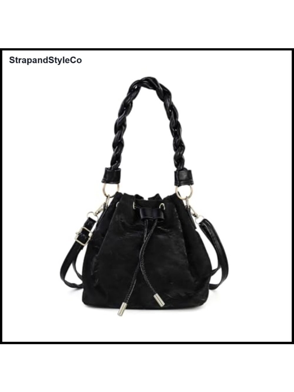 Small Faux Leather Bucket Bag Drawstring Crossbody Purse 2 Strap